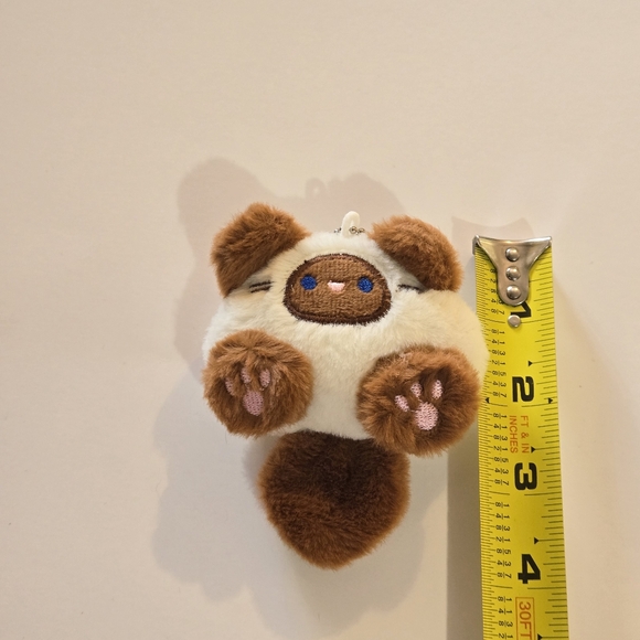 Cute Brown and White Long Tail Cat Plush Keychain - Picture 4 of 5